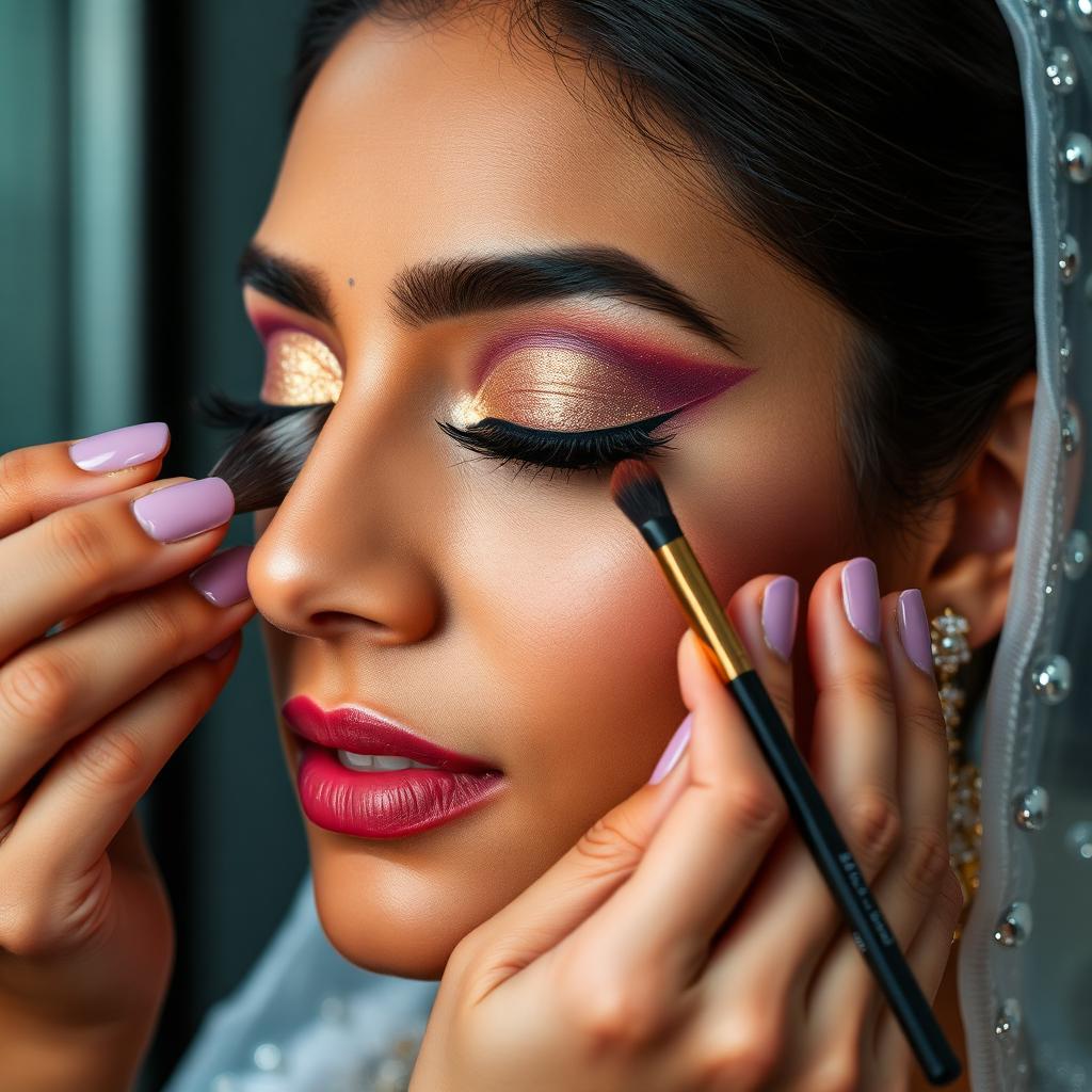 Close-up of shimmer bridal eye makeup artistry